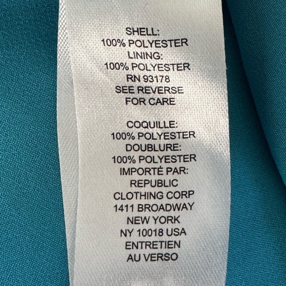 Tahari Turquoise Flutter Sleeve Blouse with Pleated Details 2x - Picture 10 of 11